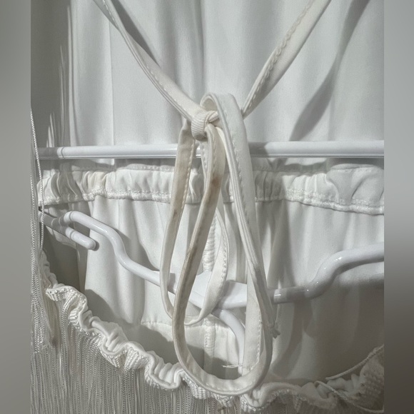 Western/boho vibes white fringe halter strap romper, size small, open back - Picture 4 of 12